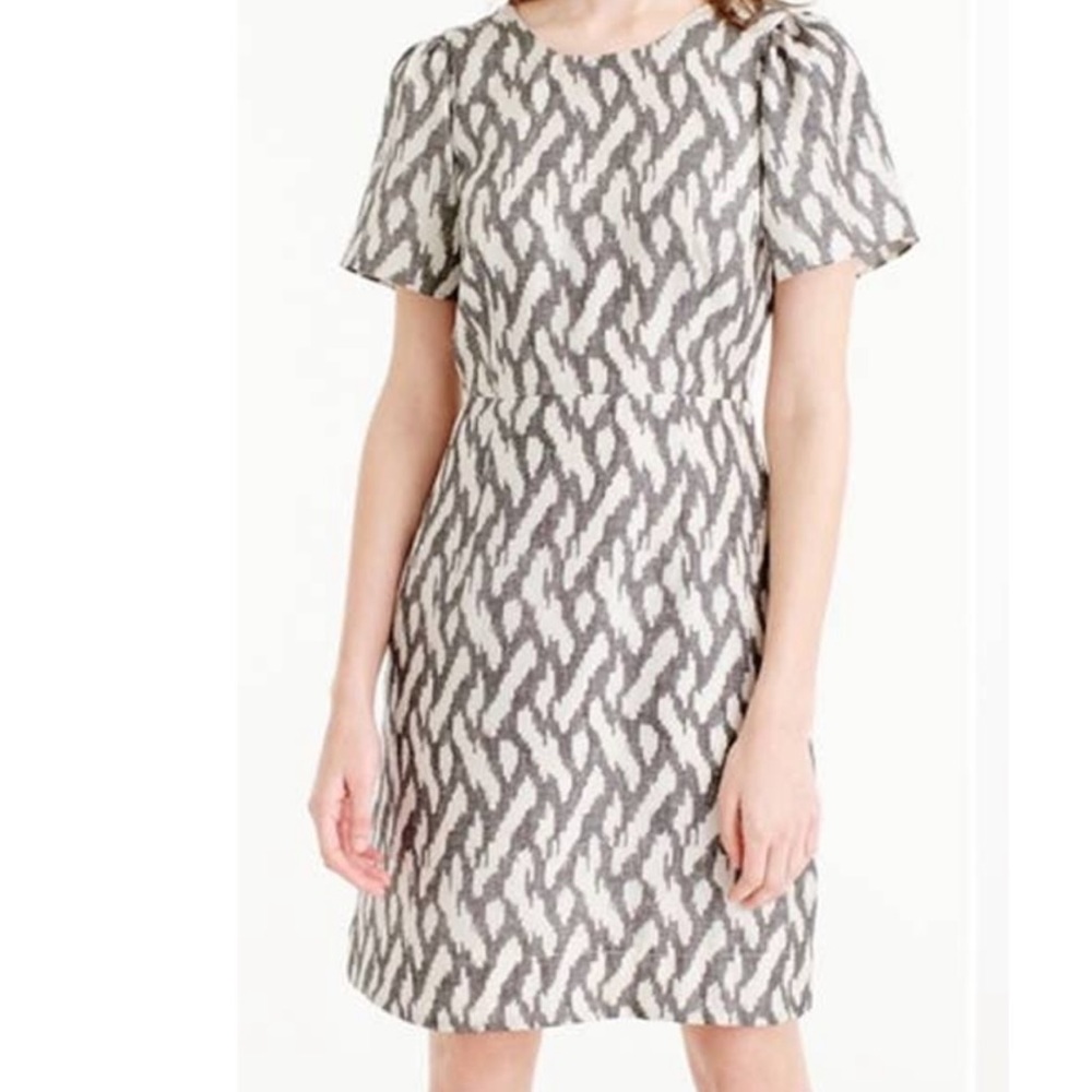 Last Chance! J Crew Black White Ikat Print Silk Dress Flutter Sleeves